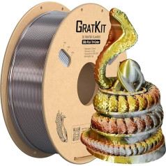 Gratkit Silk Tri-Colour PLA filaments, koekstrūzijas PLA filaments 1,75 mm, -0,03 mm, 1 kg/ruļlis, Silk PLA Gold & Copper & Silver