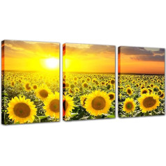 Sunflower Wall Art Canvas Decor - iekštelpu mūsdienu mājas apdare izdrukas ierāmētas komplekts 3 Sunflower Painting Yellow Pictures Artwork Decor vannas istabai Dzīvojamā istaba Guļamistaba