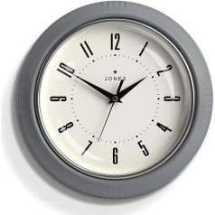 JONES CLOCKS® Ketchup sienas pulkstenis Retro dizains Ideāli piemērots virtuvei, mājas birojam, guļamistabai 25cm (pelēks)