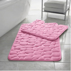 Rainbow Style Memory Foam Pebbles neslīdošs oļu vannas paklājiņš un vannas paklājs (sārti rozā)