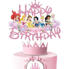 Prinzessin Kuchen Topper für Mädchen, Prinzessin Geburtstag Kuchen Dekorationen Rosa Glitzer Prinzessin Geburtstag Dekoration Thema Party Supplies