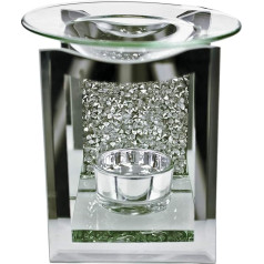 EagleWiz Rhinestone Wax Burner Silver Mirror Crystal Glass Tealight Holder sveču turētājs