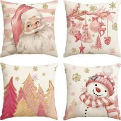 Artoid Mode Rozā Santa Claus Sniegavīrs Ziemassvētku Baubles Koki Ziemassvētku spilvenu pārvalki Komplekts 4 45 x 45 cm Dekoratīvs spilvenu pārvalks Couch Living Room Decoration