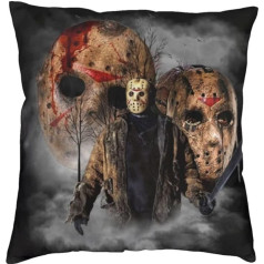 Pludmales pietura Jason Voorhees Halloween šausmu filma biedējošs spilvena pārvalks | Unikāla mājas apdare Inspo dāvanu ideja | 45 x 45 cm | Jason tēma