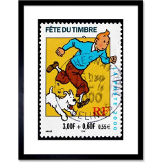 Wee Blue Coo pastmarka Francija Euro Tintin Snowy Herge Postmarked ierāmēta sienas mākslas druka