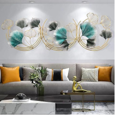 GERHWASH Wall Decoration Metal Gingko Gold Wall Decoration Metal 3D Wall Sculptures Ginkgo Leaf Art Ornament as Perfect Decoration Living Room 150 x 50 cm