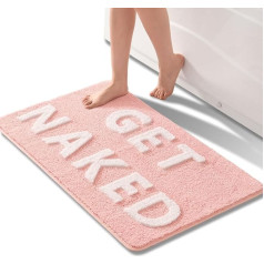 QJHOMO Get Naked Bath Mat Rozā un balta vannas istabas paklājiņi 60 x 90 cm, neslīdošs vannas istabas paklājs, krāsaini burti, mīksta mikrošķiedra, mazgājams mašīnā