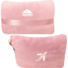 BlueHills Travel Blanket Pillow in Mini Soft Case, Premium Plush Airplane Blanket in Soft Bag, kompaktā iepakojumā ar bagāžas jostu un mugursomas klipu, Dusky Pink M02