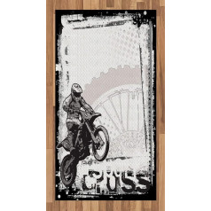 ABAKUHAUS Inspired Carpet, Motocross Racer, Decorative Rug, Digital Print, Dyeing with Long-Lasting Hold, 80 x 150 cm, White Black