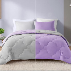 Comfort Spaces Vixie Reversible Comforter Set Modern Geometric Quaterfoil Cloud Quilted Design All Season Down Alternative Bedding, Full/Queen (90 x 90 collas), lavanda