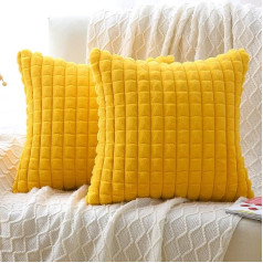 Hnayet 2 Pack Faux Fur Cushion Covers pūkains dekoratīvie kvadrātveida spilvenu pārvalki dīvānam dīvānam dīvāns krēsls dzīvojamā istaba guļamistaba 18x18 collu dzeltens