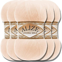 Hobby YARN Alize 5 x 100 g Angora Gold Turkish Premium Wool, plānā mohēra no dabīgās vilnas, bērnu vilna kā adāmpavediens, adāmpavediens adīšanai ar rokām, vienkāršā dzija (Light Salmon 681)