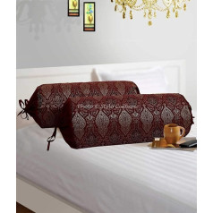 Stylo Culture Etniskā polidupiona polisubsīdija Nackenkissen Zylindrisches Rohr Kissen Kissen Kissenbezüge Maroon Brocade Jacquard Damast Große Couch Runde Zylinder Kissenbezüge (2-er Set) | 30x15 Zoll (76x38 cm)