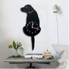 Topkey Wanduhr Hund Acryl Wanduhr mit Schwingschwanz Pendel für Wohnzimmer, Schlafzimmer, Kinderzimmer, Küche und Wohndeko - (42 cm x 18 cm) Schwarz