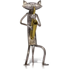 Tooarts Metallskulpturkatze mit Gitarrenfigurgeschenken für Erntedankfest,Weihnachten,Kunsthandwerk und Hauptdekoration