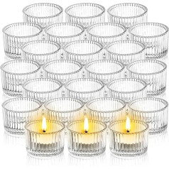 Elsjoy 24 stikla tējas lampu turētāji Mazs caurspīdīga stikla votive sveču turētājs Mini ribveida tējas lampu turētājs kāzām, dzimšanas dienai, festivālam, galda dekorēšanai