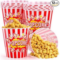 YOUEON 12 Stück Große Plastik Popcornschalen, 2,8 L Wiederverwendbare Popcorn Behälter im Rot-weiß Gestreiften Retro Stil, Popcorn Eimer für Filmabend, Theater, Party Thema