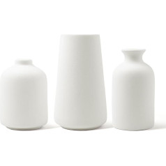 Fanquare Modern White Vases, komplekts no 3, keramikas vāzes dzīvojamās istabas dekorēšanai, priekšnama un ieejas dekorēšanai, ar rokām darinātas puķu vāzes dekorēšanai