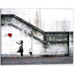 Wieco Art Banksy Grafitti meitene ar sarkanu balonu pelēks melns rāmis apdare dzīvojamā istaba guļamistaba sarkans 32x24 collas (80x60cm)