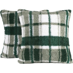 OHS Dīvāna spilvenu pārvalki Teddy Check Green Throw Pillows for Home Sofa Guļamistaba Dzīvojamā istaba Check Tartan Plaid Cushion Covers for Filling Pillows, Pack of 2