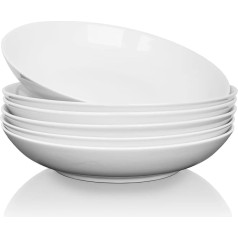 ALLUSEIT Ceramic Pasta Plates, Set of 6, 1.1 L Porcelain Soup Plates, Deep Plates, Breakfast Plates, Cake Plates, Salad Plates, Dinner Plates, Microwave Safe, Dishwasher Safe, White, Diameter 23 cm