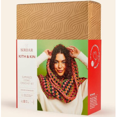 Sirdar Kith & Kin Oversize Cover Crochet Kit Komplektā ietilpst 6 bumbiņas Hayfield Bonus DK, 4mm/US G/6 tamboradata, šujamā adata, šujamā adata un diegi, lentes etiķete un uzlīme