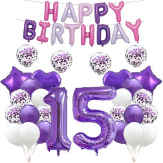 15. dzimšanas dienas balonu dekorēšana Violeta 15 baloni Happy 15th Birthday Party Supplies Number 15 Foil Mylar Balloons Latex Balloon Dāvanas meitenēm Zēni Sievietes Vīrieši