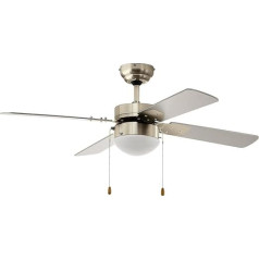 EGLO Gelsina griestu ventilators, 4 lāpstiņu ventilators ar vilkšanas ķēdi, apgaismojums un darbība vasarā un ziemā, materiāls MDF, sudraba krāsā, AC motors, diametrs 106,6 cm