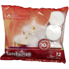 Bolsius āra/ iekštelpu Maxilight tējas gaismeklis 10 stundām 16x38 mm (12 gab.) - Balts