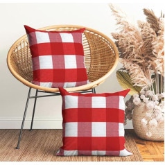 Encasa Homes Spilvenu pārvalki 2 (60 x 60 cm) - Buffalo Red Checks - Dekoratīvie lielie kvadrātveida krāsainie, mazgājamie, Eco - kokvilnas, metamie spilvenu pārvalki viesistabai, dīvānam, guļamistabai, mājai un viesnīcai