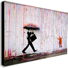 SKURTUR Banksy Colored Rain Canvas Art Print Framed Picture Print Various Sizes (A3 16x12 Inch)