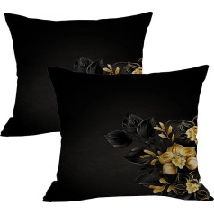 JiangLANY Black Leaves with Gold Rose Pattern Cushion Covers 18 x 18 collu Black Abstract Modern Decorative Square for Living Room Bedroom Garden Sofa Set of 2