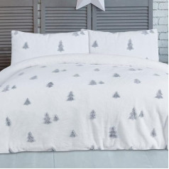 Sleepdown Teddy Fleece Tree Jacquard White Reversible Bedding Set with Pillow Case Thermal Warm Cozy Super Soft Easy Care Single (135cm x 200cm)