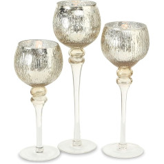 City Chic Glam Goblet sveču turētāji Komplekts no 3 metāliskā šampanieša zelta ar ribām dzīvsudraba stikla lakoti 15,75, 13,75 un 11,75 collas