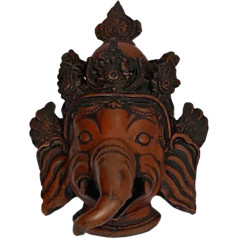 Purpledip Resin Idol Krodhit Ganesha: Dakshin Murti Angry Ganapathi Wall Hanging Stone Finish Mask (11800)