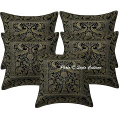 Stylo Culture Indian Scatter spilvenu pārvalki Black Brocade Jacquard Elephant Cushion Covers 16 x 16 cm Square Traditional Peacock 40 x 40 cm Cushion Covers (komplekts no 5)