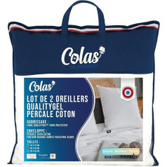 Colas Normand QualityGel Percale spilvens 100% kokvilna, stingrs 60x60cm, kakla atbalsts Memory Sensation Hotel Quality Soft French Made White