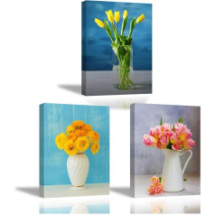 Attēli uz audekla, dzeltena tulpe ziedu bildes drukāt uz audekla, PIY PAINTING 3X ierāmētas sienas mākslas fotogrāfijas guļamistabai Biroja dekori, Giclee attēlu mākslas darbs kā dāvana vecākiem 30 x 40 cm / 12 x 16 collas