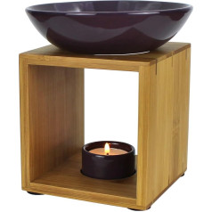 Bitto Malmö Aubergine Fragrance Lamp with Candle Large Bowl Godīgas tirdzniecības aroma lampa no bambusa koka un keramikas