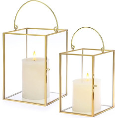 SUMTree Pillar Candle Holder Gold Hurricane Glass Lantern Table Decoration for Wedding Party and Indoor Decoration 2 Pack