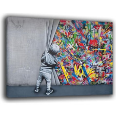 Printerland Modern Pictures Dzīvojamā istaba Bērns atver aizkaru Banksy stils Modern Wall Picture XXL Large Canvas Print Sienas apdare guļamistaba Virtuve (30 x 40 cm, 1)