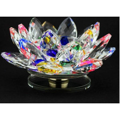 Crystal Crown® Lotus Flower Crystal Glass Rotējošs Tealight Holder Ornaments Amatniecības rotājumi Mājas dekori 11cm (Multicolor)