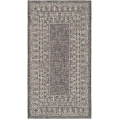 SAFAVIEH Zeitgenössische Teppich für Wohnzimmer, Esszimmer, Schlafzimmer - Courtyard Collection, Kurzer Flor, Schwarz und Beige, 79 X 152 cm