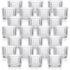 BSTKEY Pack of 24 Clear Glass Tea Light Holders Dekoratīvie vertikālie vertikālie graudu stikla stabiņa sveču statīvi galda dekorēšanai Votive Candle Holder kāzu dzimšanas dienas svinībām