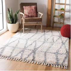 SAFAVIEH Moroccan Shaggy Rug for Living Room Dining Room Bedroom - Berber Fringe Shag Collection, Short Pile, Cream and Grey, 160 x 229 cm