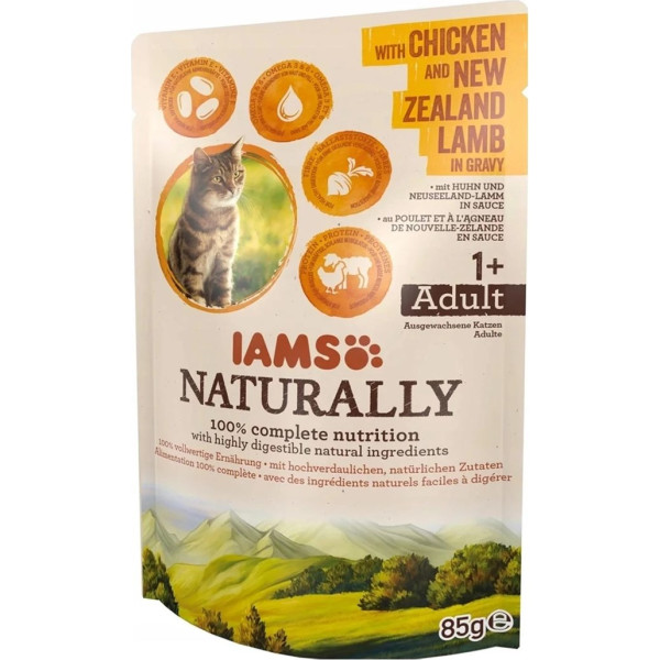 Iams naturally adult с курицей и новозеландским ягненком в соусе 85г для кошек