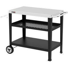 Royal Gourmet Serving Trolley 3 Levels with Bin Bag Holder Kitchen Trolley Stainless Steel Side Table Outdoor Plancha Grill Table Trolley Trolley Silver Worktop 85 x 50 cm