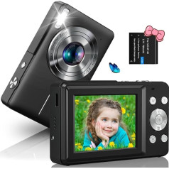 Sixtary Digital Camera 1080P FHD Camera 44MP Photo Camera Compact Camera with 16X Digital Zoom LED Fill Light Image Stabilisation Mini Selfie Camera Portable Digital Camera for Children Teenagers Beginners