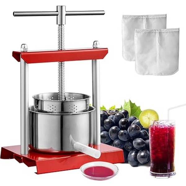 6 L augļu prese Apple Press Augļu prese ar T-veida rokturi Ogu prese 18 x 15 cm Apple Press Manuālā sulu spiede Augļu prese Mehāniskā nerūsējošā tērauda prese Piemērota sulu augļu biezenim utt.