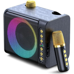 Cissiyog Karaoke sistēma ar 2 bezvadu mikrofoniem, 9D pārnēsājamā Bluetooth karaoke iekārta, karaoke PA sistēma ar USB/TF/AUX IN, karaoke skaļrunis ar 7 LED gaismām/ 7 balss mainītājiem ballītei/mājsaimniecībai KTV